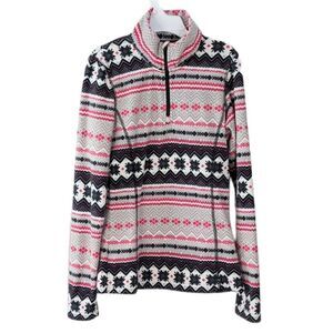 FLEECE Nordic Print Quarter Zip Pull Sweatshirt XS C5